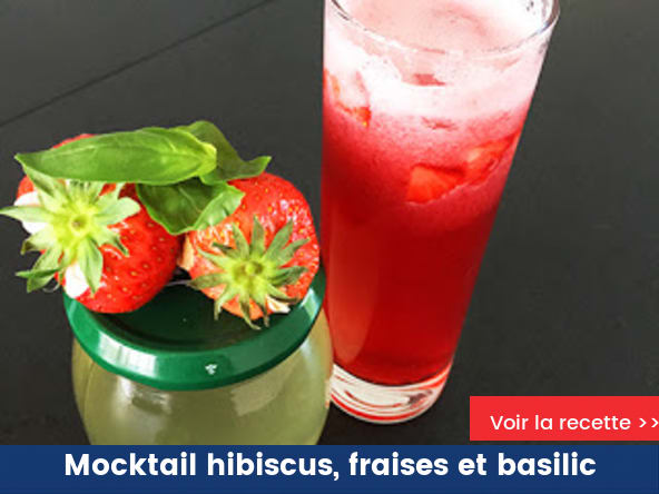 Mocktail hibiscus, fraises et basilic